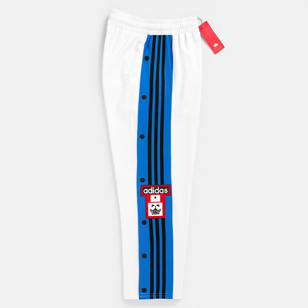 ADIDAS MEN'S WHITE TRACK PANTS WITH SIDE BUTTONS | CLASSIC THREE STRIPES CASUAL SPORTSWEAR TROUSERS
