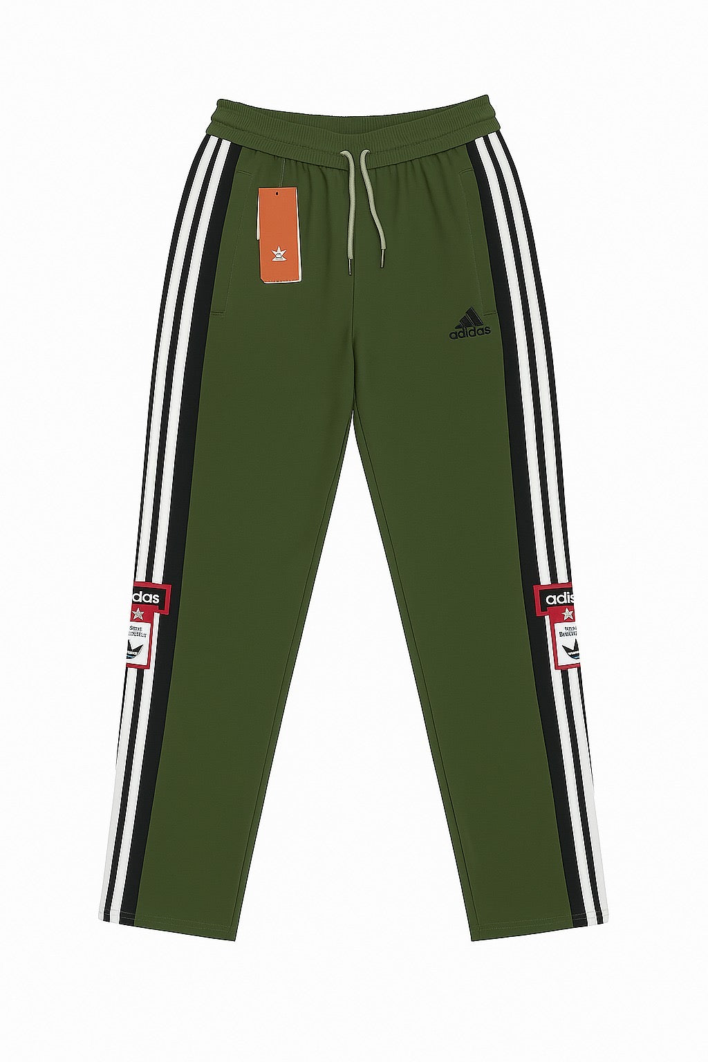 ADIDAS MEN'S GREEN TRACK PANTS WITH SIDE BUTTONS | CLASSIC THREE STRIPES CASUAL SPORTSWEAR TROUSERS