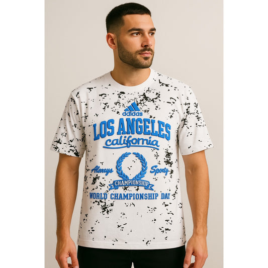 Adidas Signature White Graphic Tee – Los Angeles California Championship w Puff print