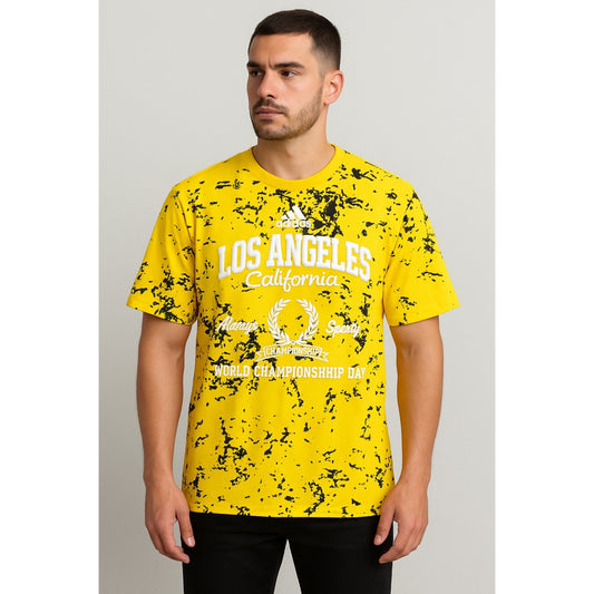 Adidas Signature Yellow Graphic Tee – Los Angeles California Puff Print Edition