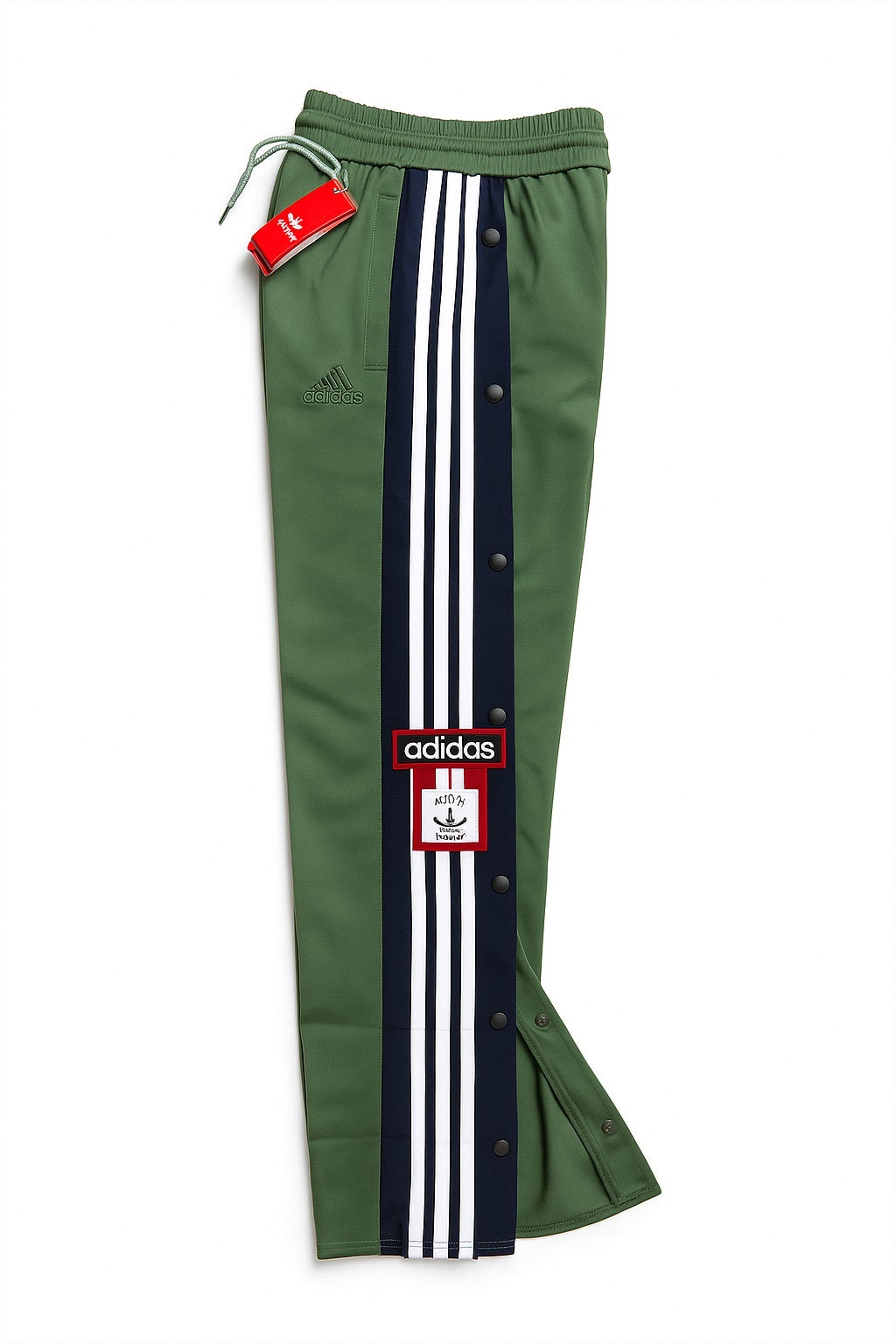 ADIDAS MEN'S GREEN TRACK PANTS WITH SIDE BUTTONS | CLASSIC THREE STRIPES CASUAL SPORTSWEAR TROUSERS