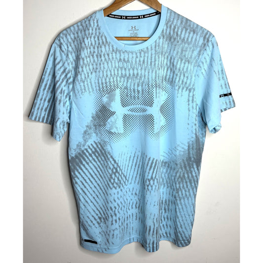 UNDER ARMOUR MEN'S ELITE PERFORMANCE TECH T-SHIRT | SKY BLUE GRAPHIC PRINT | SHORT SLEEVE, MOISTURE-WICKING, QUICK-DRY | TRAINING & RUNNING