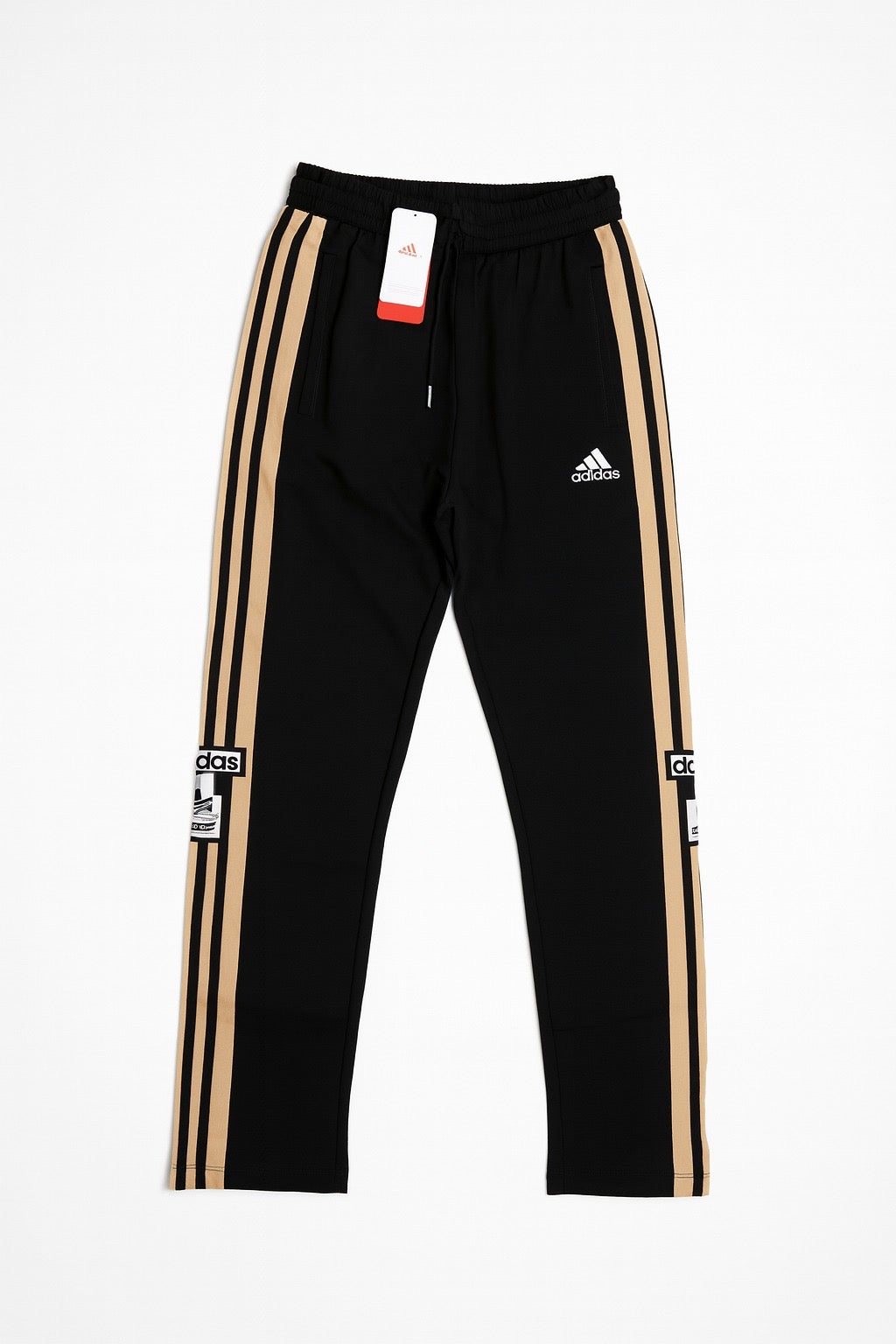 ADIDAS MEN'S BLACK TRACK PANTS WITH SIDE BUTTONS | CLASSIC THREE STRIPES CASUAL SPORTSWEAR TROUSERS