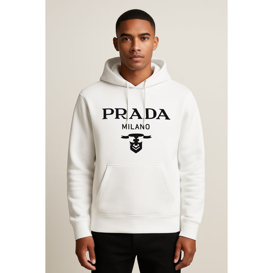 Prada Milano Luxury Essentials Hoodie – Pure White Edition