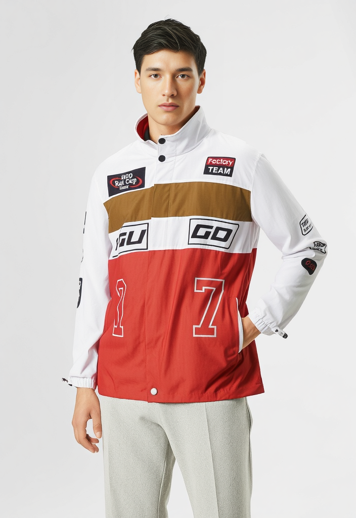 Luxury HUGO BOSS Racing Jacket – Premium Water-Repellent Style in Red, White & Brown