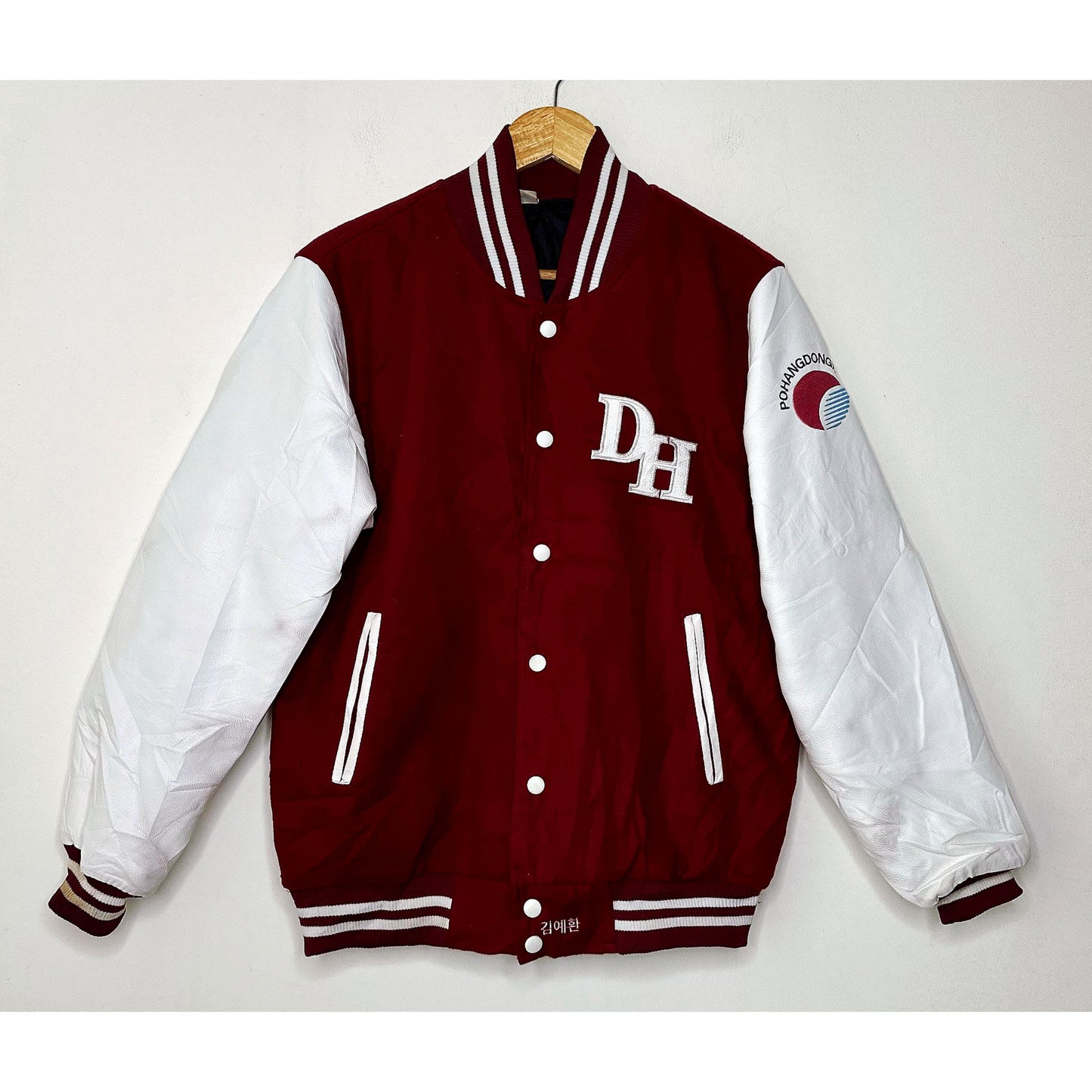 POHANGDONGHEA MAROON AND WHITE SIZE- M VARSITEY JACKET