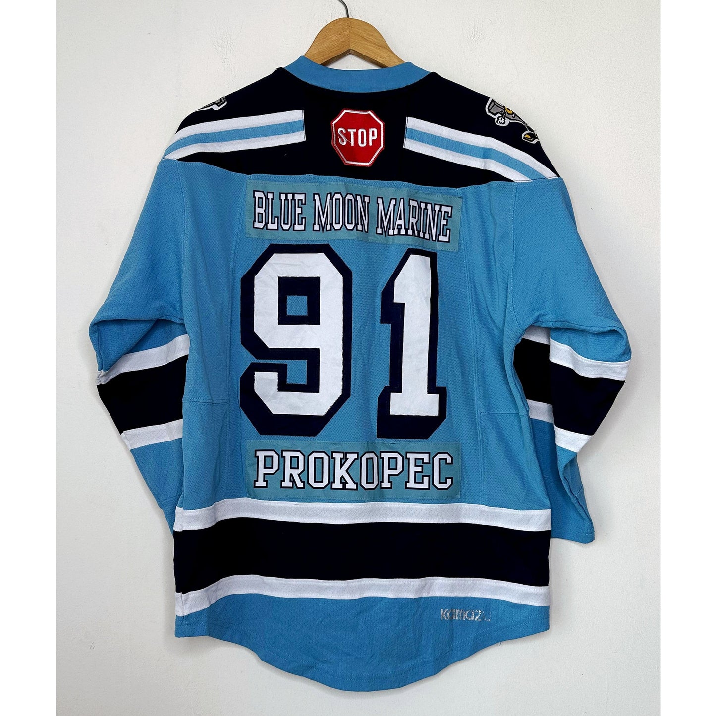BARRIE BLUE MOON MARINE PROKOPEC NO 91 SIZE- M -ICE HOCKEY JERSEYS