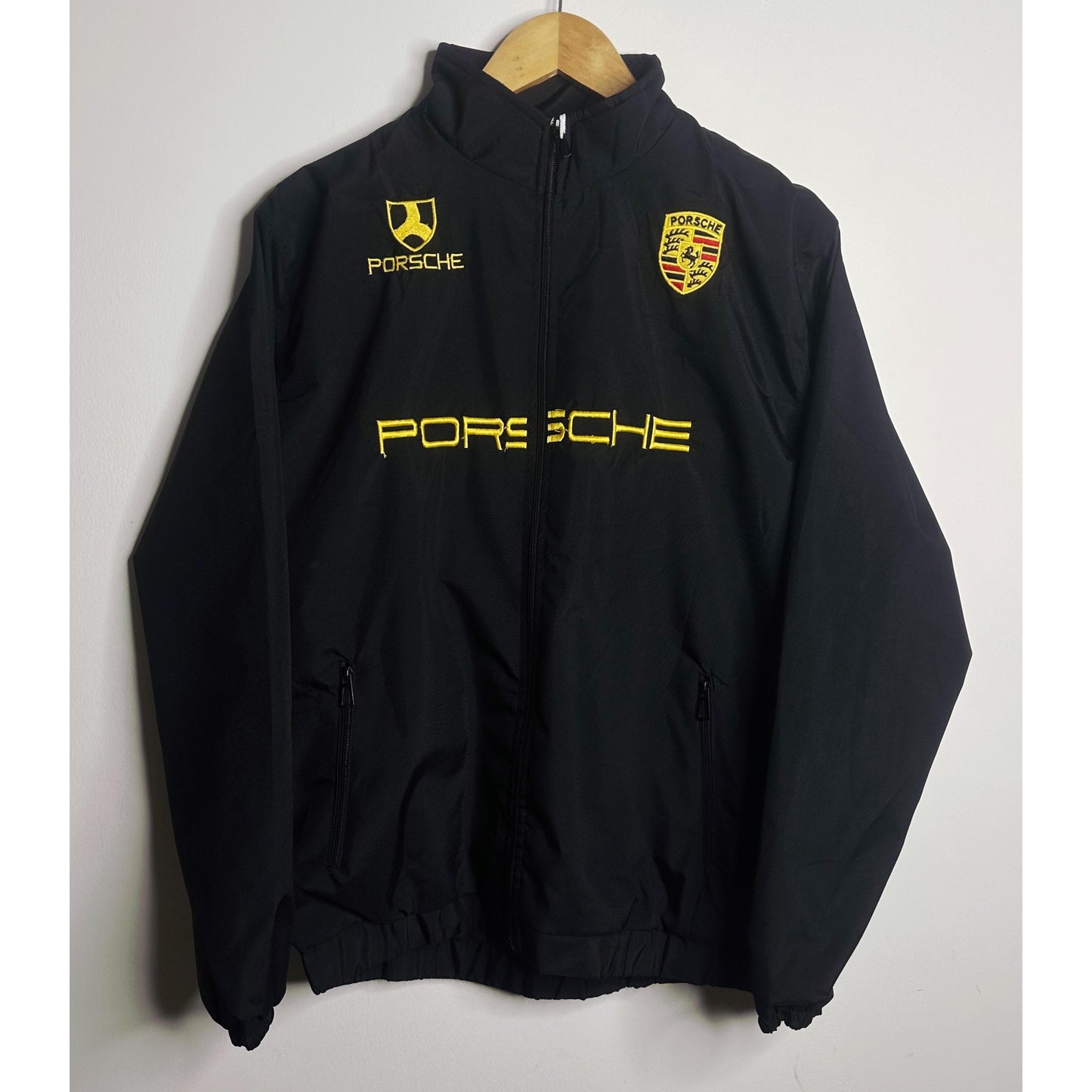 PORSCHE BLACK SPORTS JACKET FOR MEN – PREMIUM RACING STYLE ZIPPER JACKET BLACK YELLOW ( Waterproof)