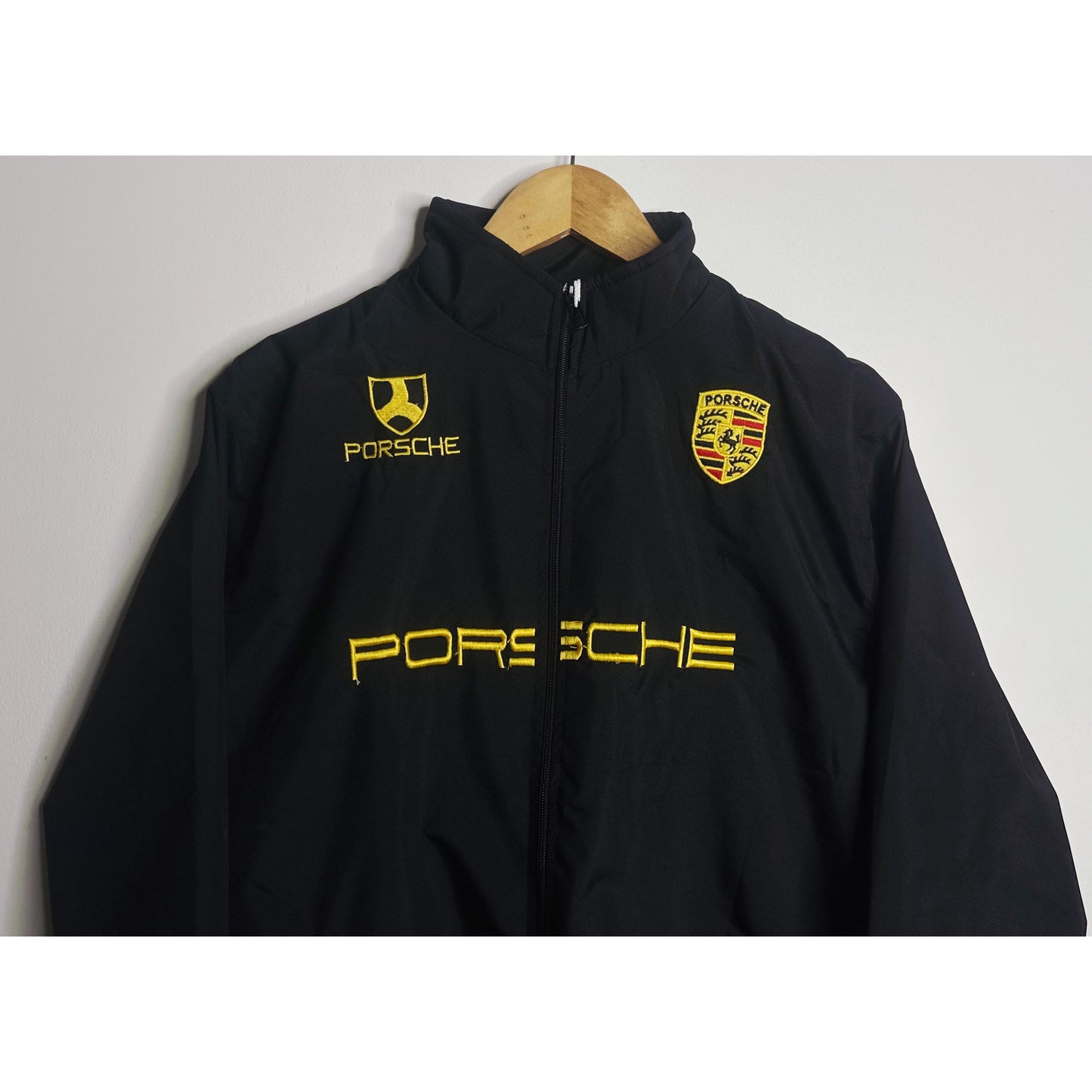 PORSCHE BLACK SPORTS JACKET FOR MEN – PREMIUM RACING STYLE ZIPPER JACKET BLACK YELLOW ( Waterproof)