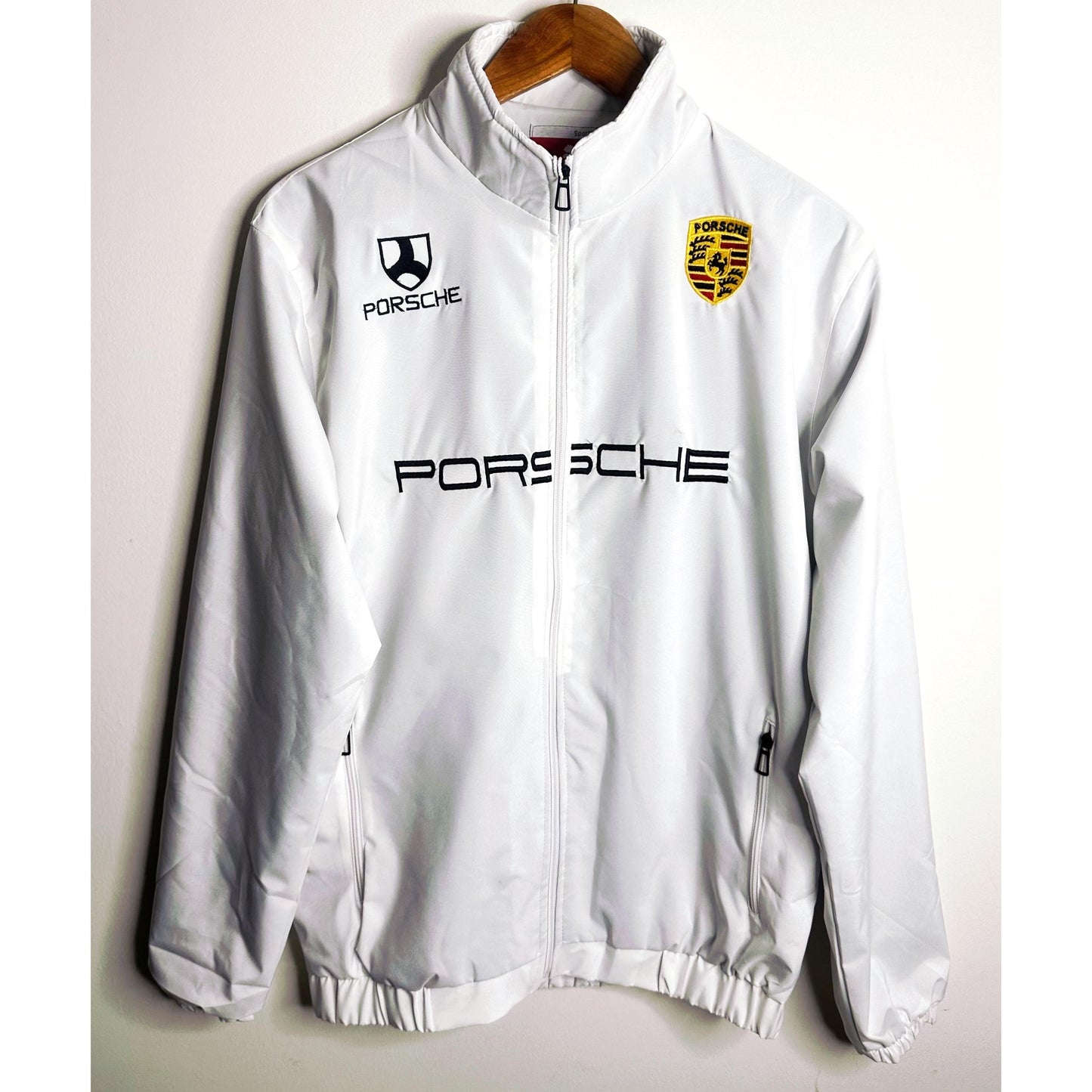 PORSCHE WHITE SPORTS JACKET FOR MEN – PREMIUM RACING STYLE FULL ZIPPER JACKET(Waterproof)