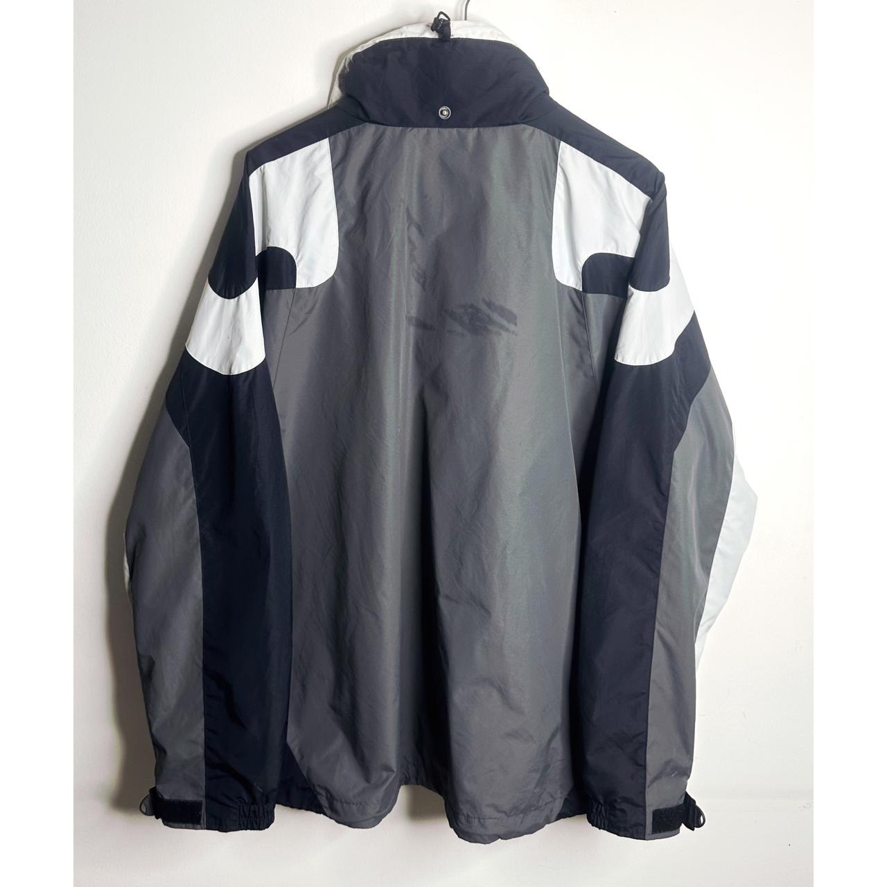 COLUMBIA MEN'S BLACK AND GRAY COLORBLOCK WINDBREAKER JACKET WITH HIGH COLLAR SIZE 2XL