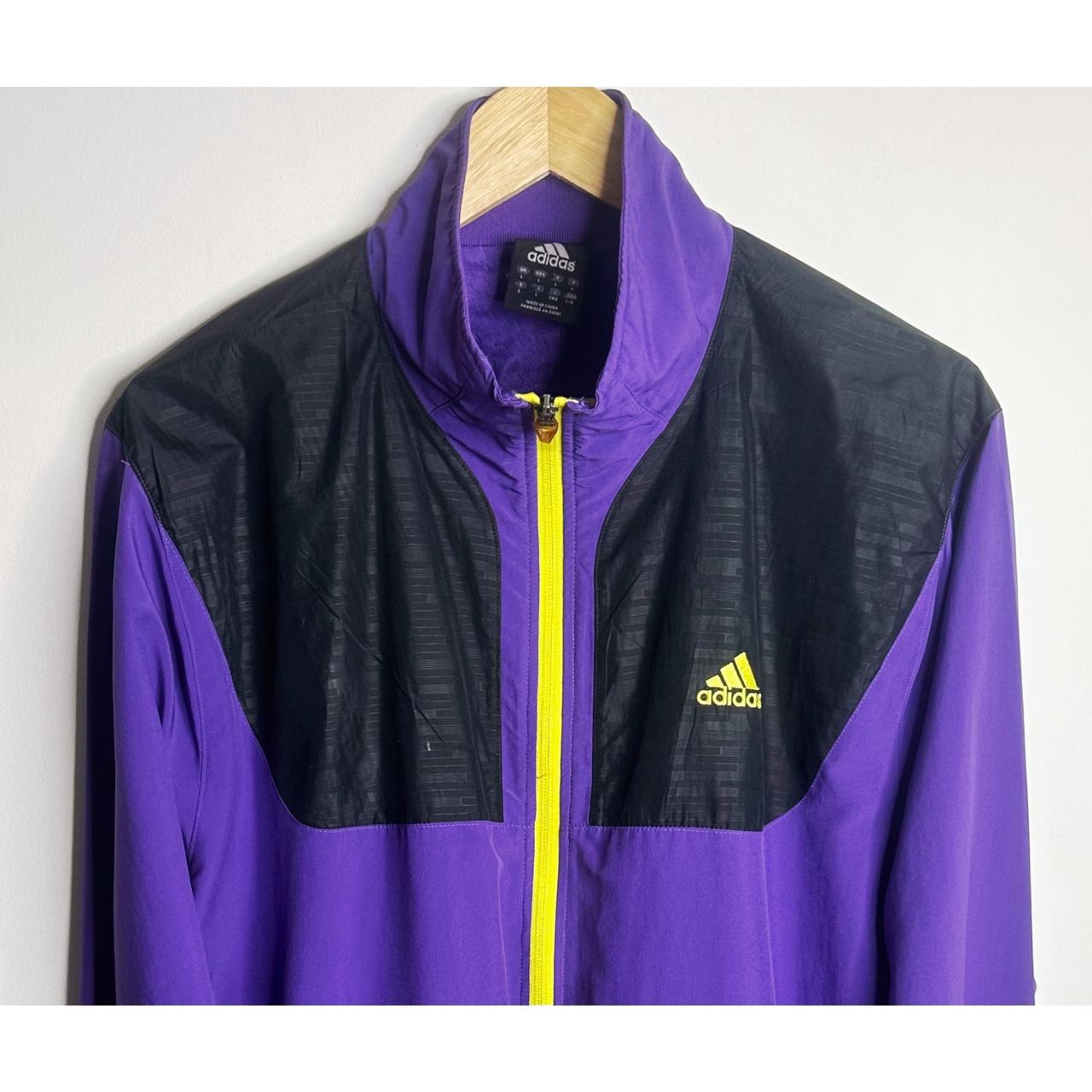 ADIDAS PURPLE AND BLACK FULL-ZIP JACKET WITH YELLOW ACCENTS SIZE XL