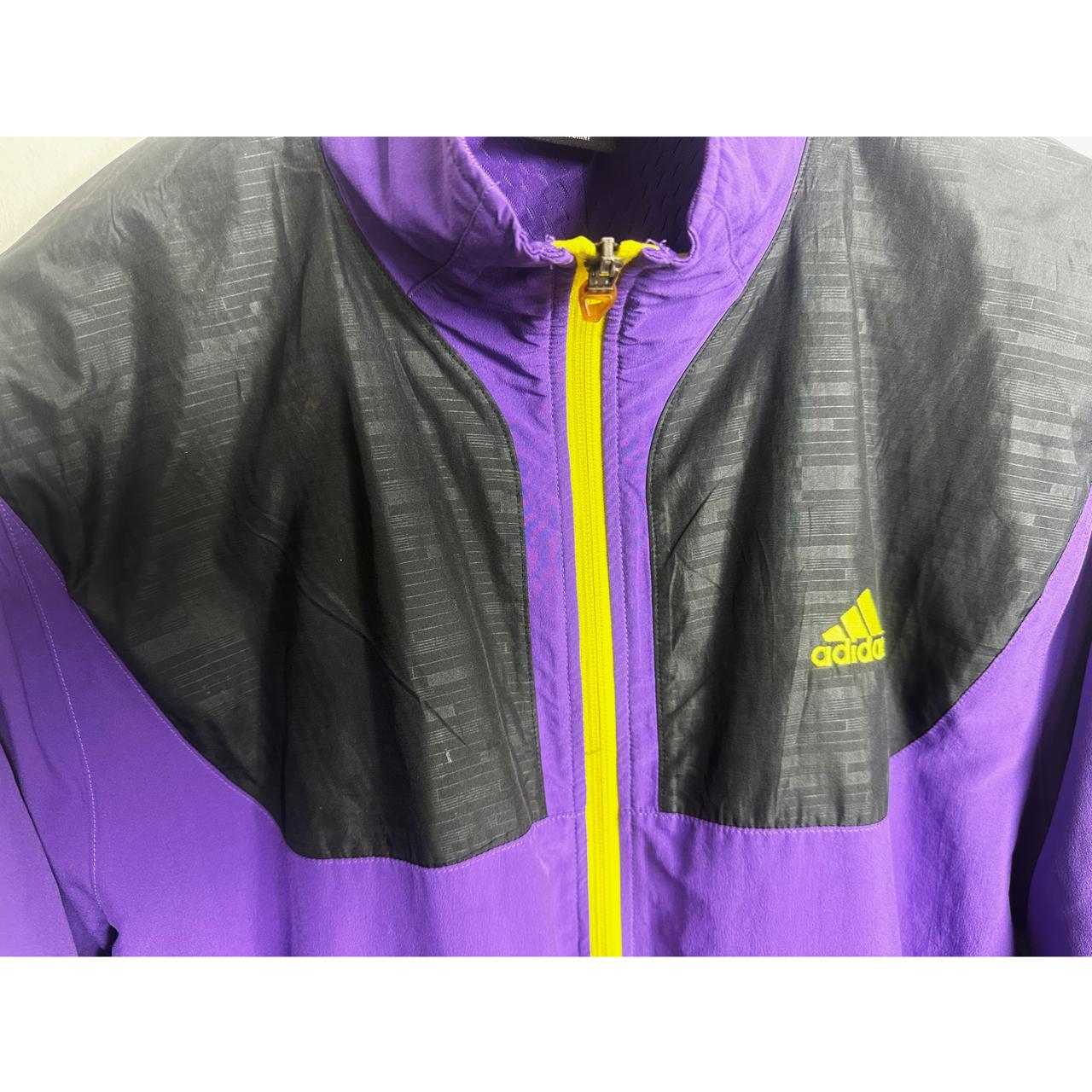 ADIDAS PURPLE AND BLACK FULL-ZIP JACKET WITH YELLOW ACCENTS SIZE XL