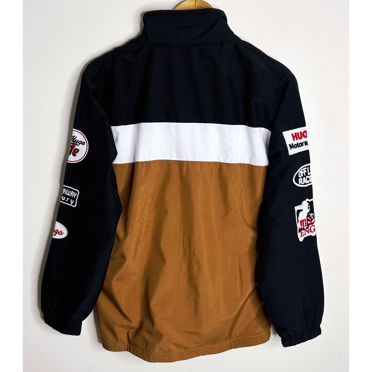 Hugo Boss Statement Racing Jacket – Premium Black,White & Brown Edition Colorblock | Water-Repellent Protection