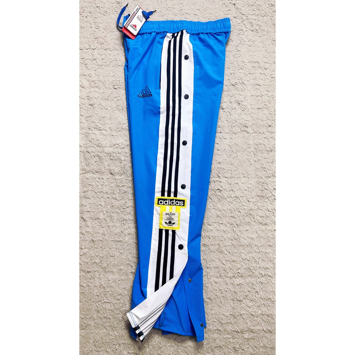 ADIDAS MEN'S BLUE TRACK PANTS WITH SIDE BUTTONS | CLASSIC THREE STRIPES CASUAL SPORTSWEAR TROUSERS