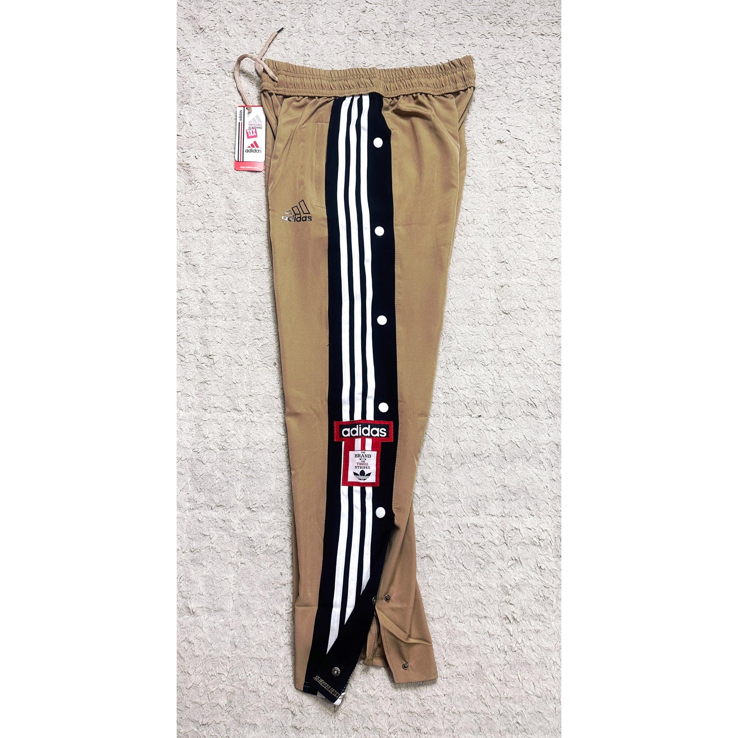 ADIDAS MEN'S BROWN TRACK PANTS WITH SIDE BUTTONS | CLASSIC THREE STRIPES CASUAL SPORTSWEAR TROUSERS