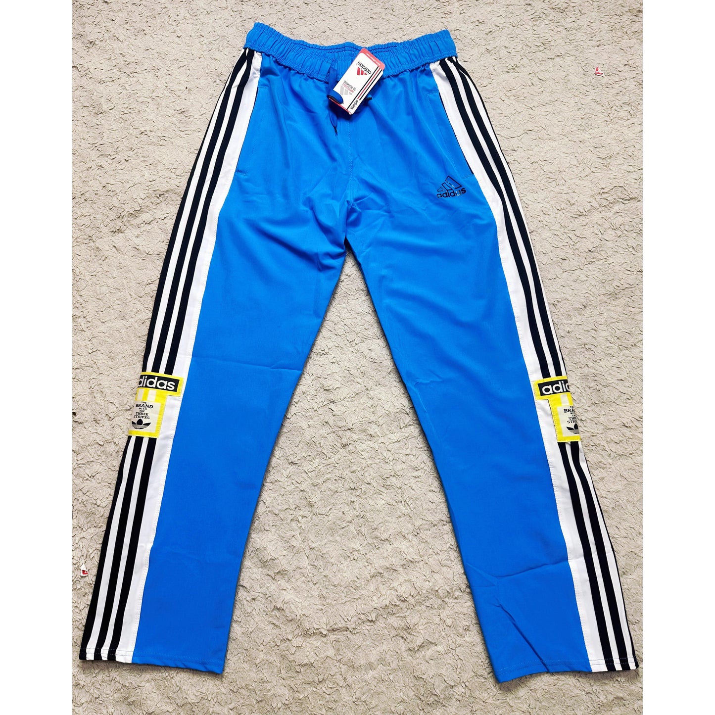 ADIDAS MEN'S BLUE TRACK PANTS WITH SIDE BUTTONS | CLASSIC THREE STRIPES CASUAL SPORTSWEAR TROUSERS