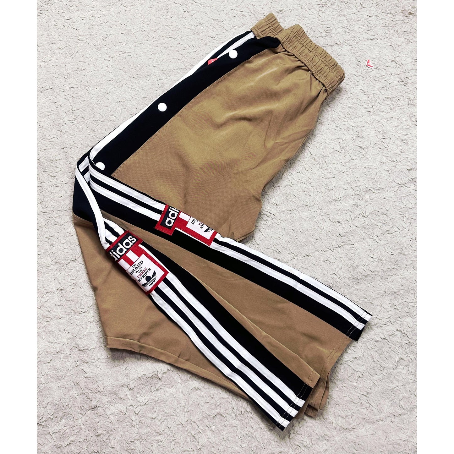 ADIDAS MEN'S BROWN TRACK PANTS WITH SIDE BUTTONS | CLASSIC THREE STRIPES CASUAL SPORTSWEAR TROUSERS