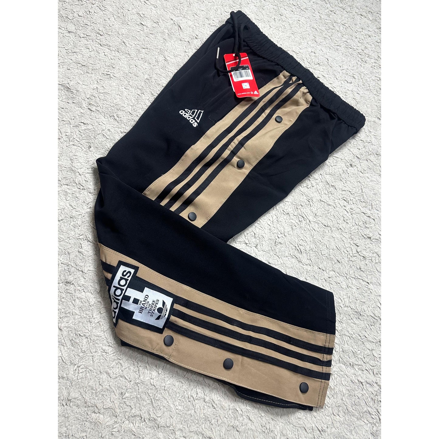 ADIDAS MEN'S BLACK TRACK PANTS WITH SIDE BUTTONS | CLASSIC THREE STRIPES CASUAL SPORTSWEAR TROUSERS