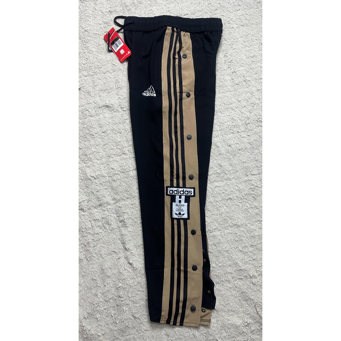 ADIDAS MEN'S BLACK TRACK PANTS WITH SIDE BUTTONS | CLASSIC THREE STRIPES CASUAL SPORTSWEAR TROUSERS