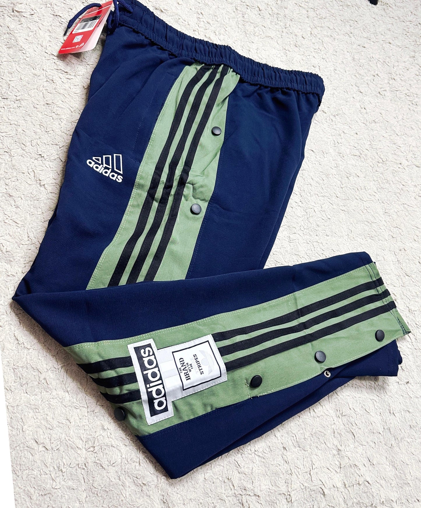 ADIDAS MEN'S BLUE TRACK PANTS WITH SIDE BUTTONS | CLASSIC THREE STRIPES CASUAL SPORTSWEAR TROUSERS