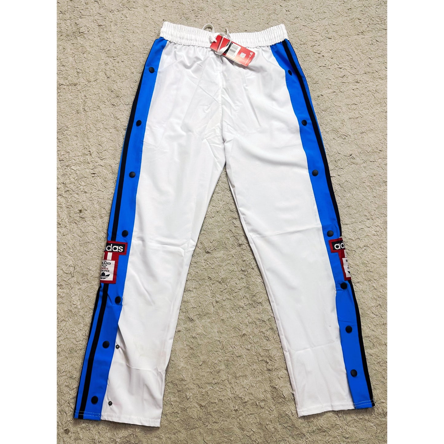 ADIDAS MEN'S WHITE TRACK PANTS WITH SIDE BUTTONS | CLASSIC THREE STRIPES CASUAL SPORTSWEAR TROUSERS