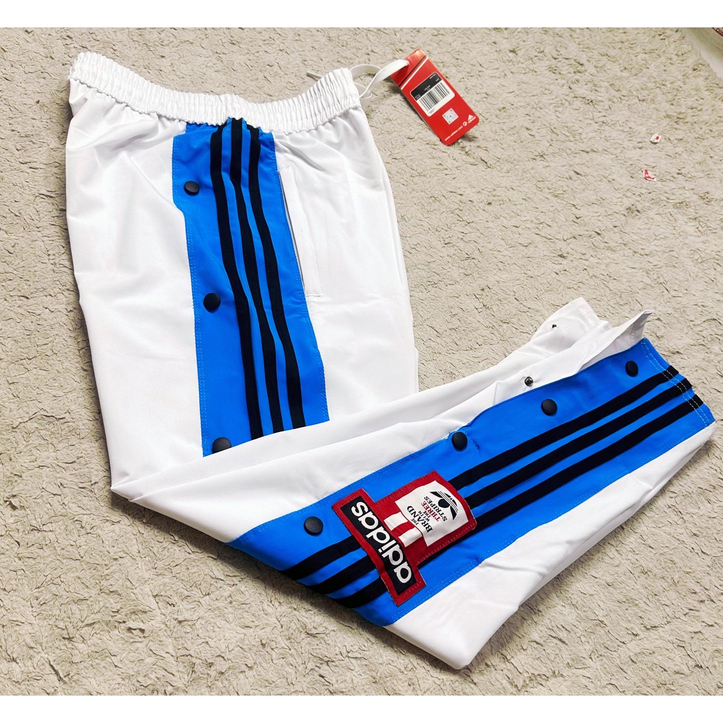 ADIDAS MEN'S WHITE TRACK PANTS WITH SIDE BUTTONS | CLASSIC THREE STRIPES CASUAL SPORTSWEAR TROUSERS
