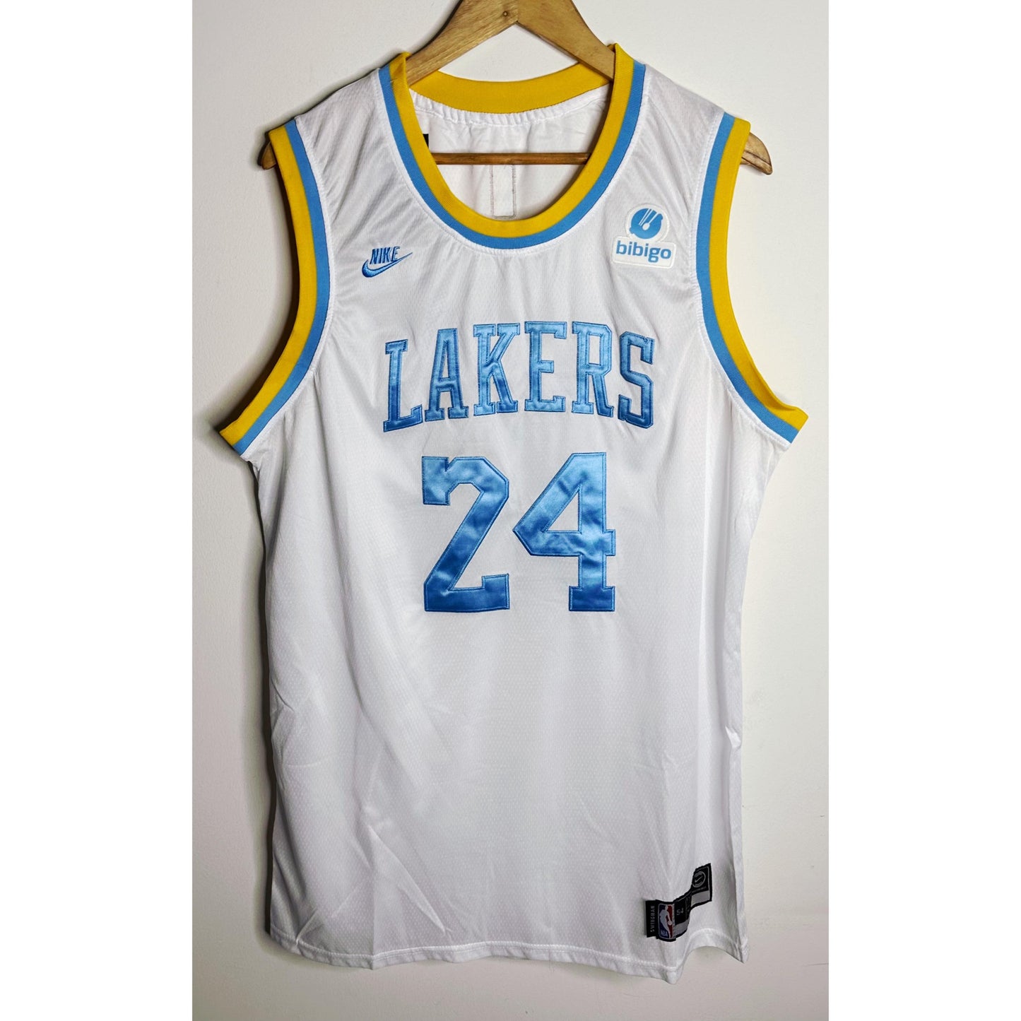 NIKE BIBIGO WHITE SKY AND YELLOW LAKERS BRYANT NO 24 PREMIUM BASKETBALL JERSEY