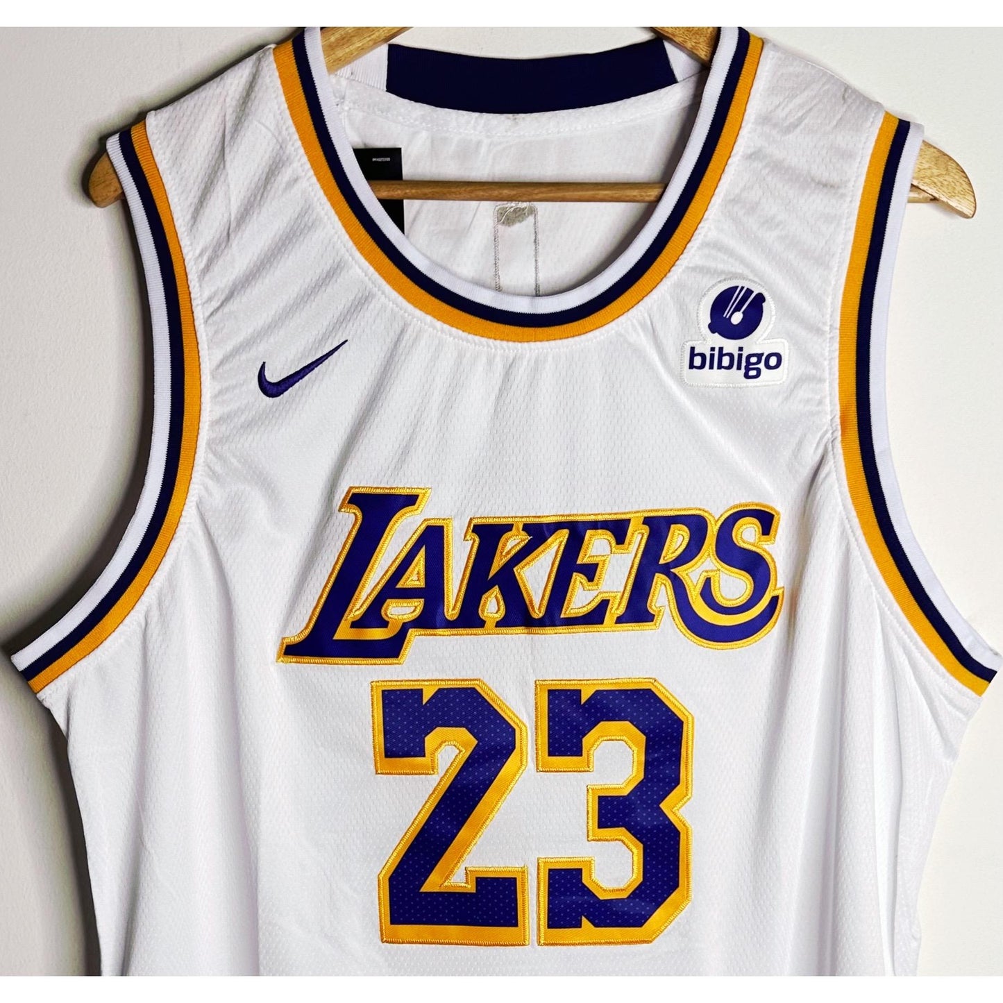 NIKE BIBIGO LAKERS NO 23 WHITE YELLOW PURPLE PREMIUM BASKETBALL JERSEY