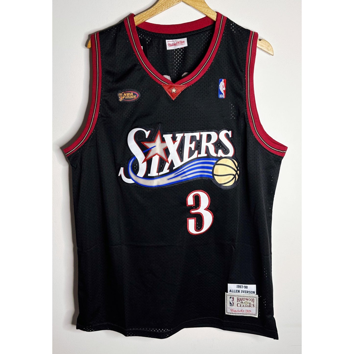 MITCHELL & NESS SIXERS NBA FINALS NO 3 BLACK RED PREMIUM BASKETBALL JERSEY