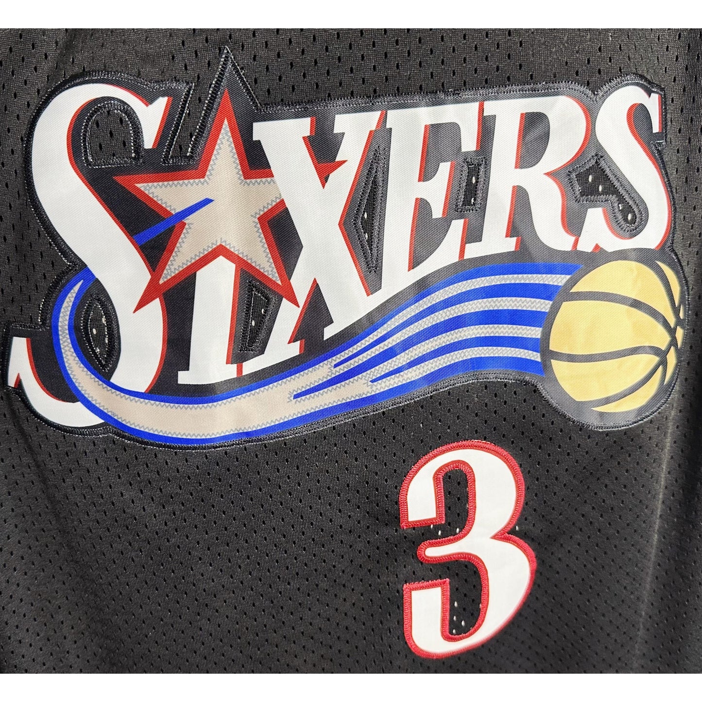 MITCHELL & NESS SIXERS NBA FINALS NO 3 BLACK RED PREMIUM BASKETBALL JERSEY