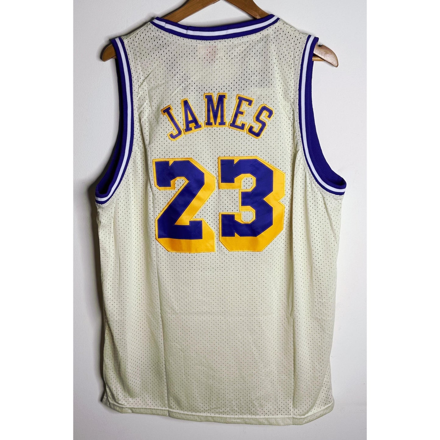 NIKE LOS ANGELES LAKERS JAMES NO 23 CREEM AND BLUE PREMIUM BASKETBALL JERSEY