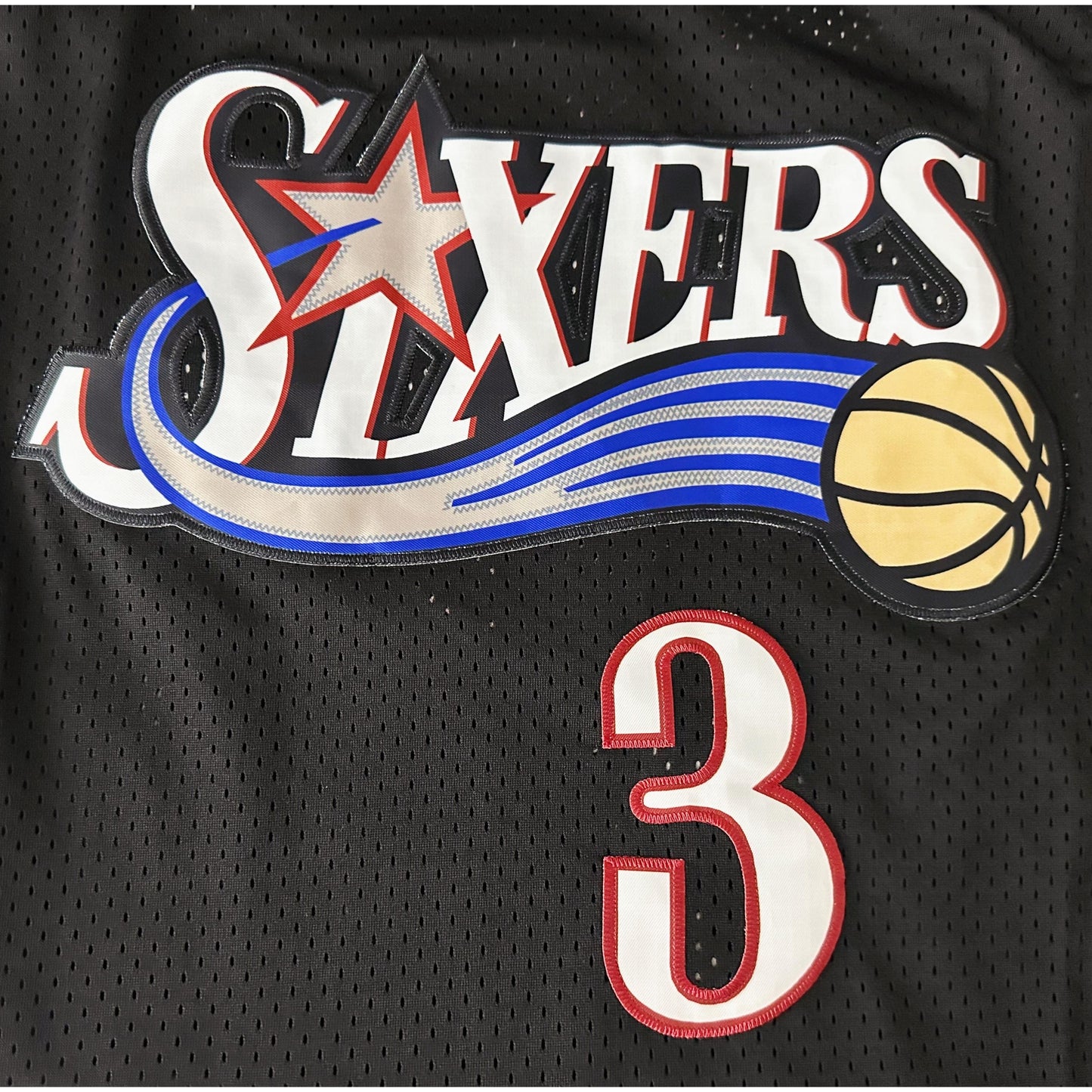 MITCHELL & NESS SIXERS NBA FINALS NO 3 BLACK RED PREMIUM BASKETBALL JERSEY