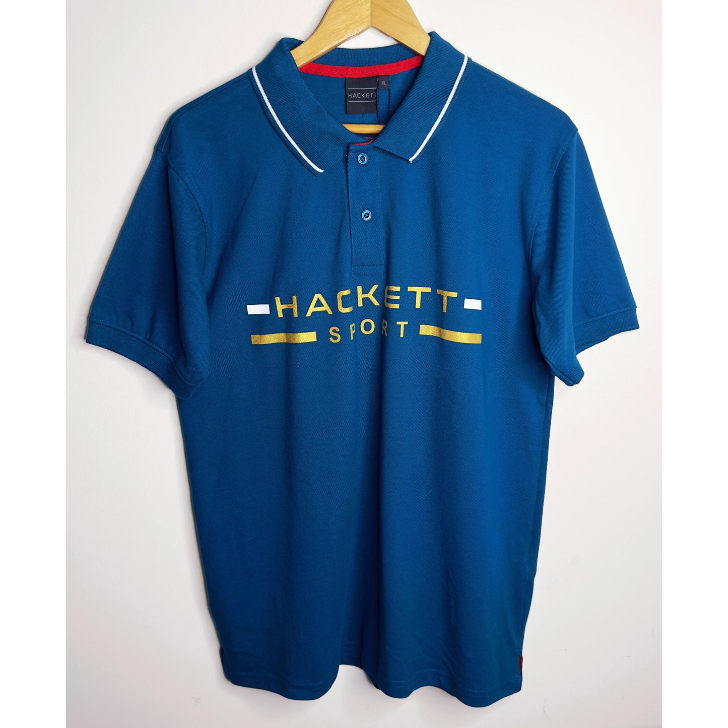 Hackett Premium Sport Polo Tee – Refined Blue with White & Gold Detailing