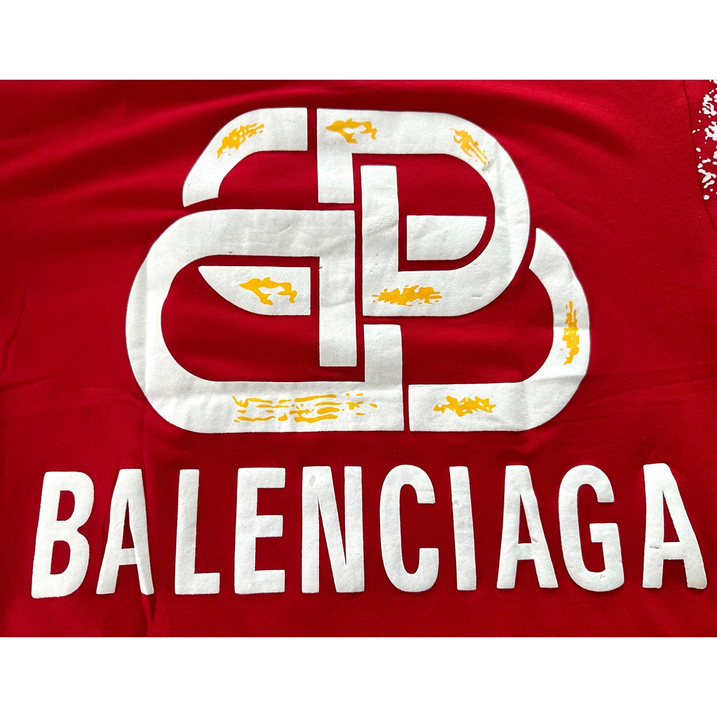 BALENCIAGA MEN’S PREMIUM COTTON T-SHIRT – RED MULTICOLOR PRINT | OVERSIZED STREETWEAR STYLE | CASUAL & LUXURY FASHION TEE