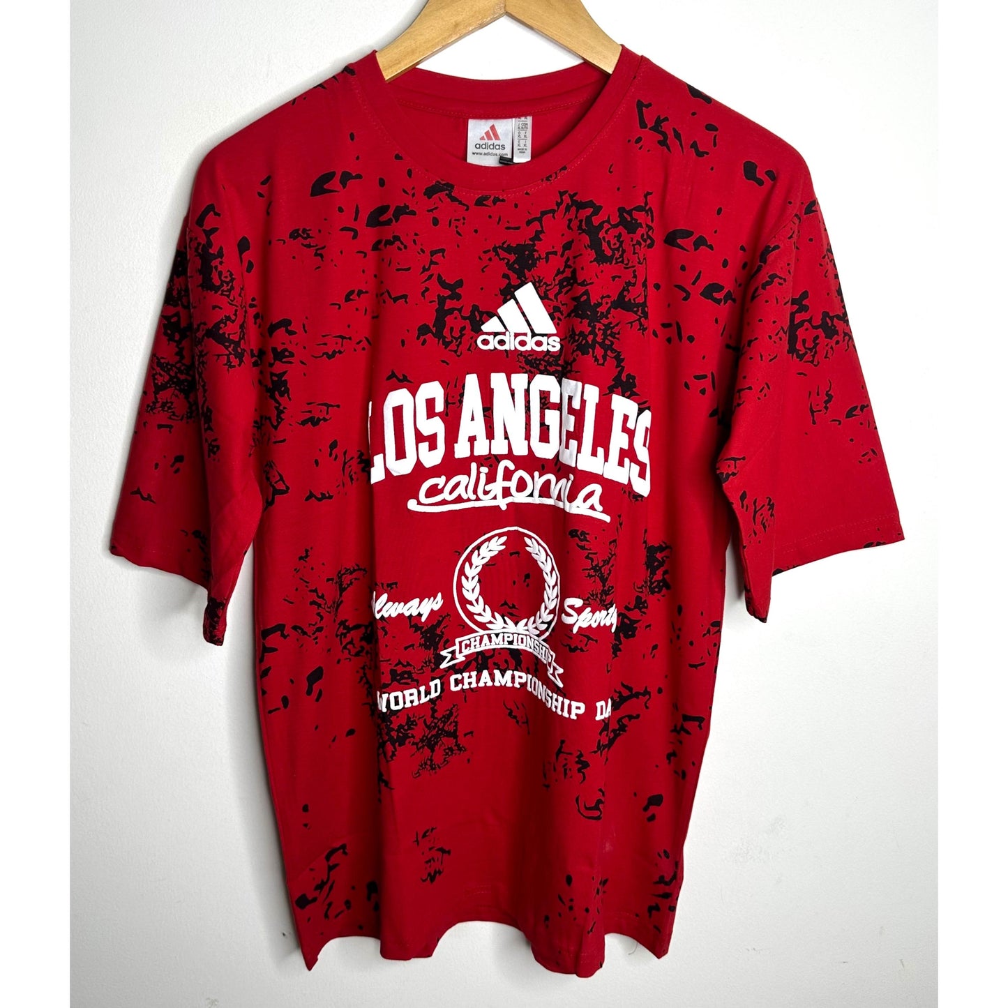 Adidas Designer Streetwear Tee – Red with Bold Puff Print Detailing