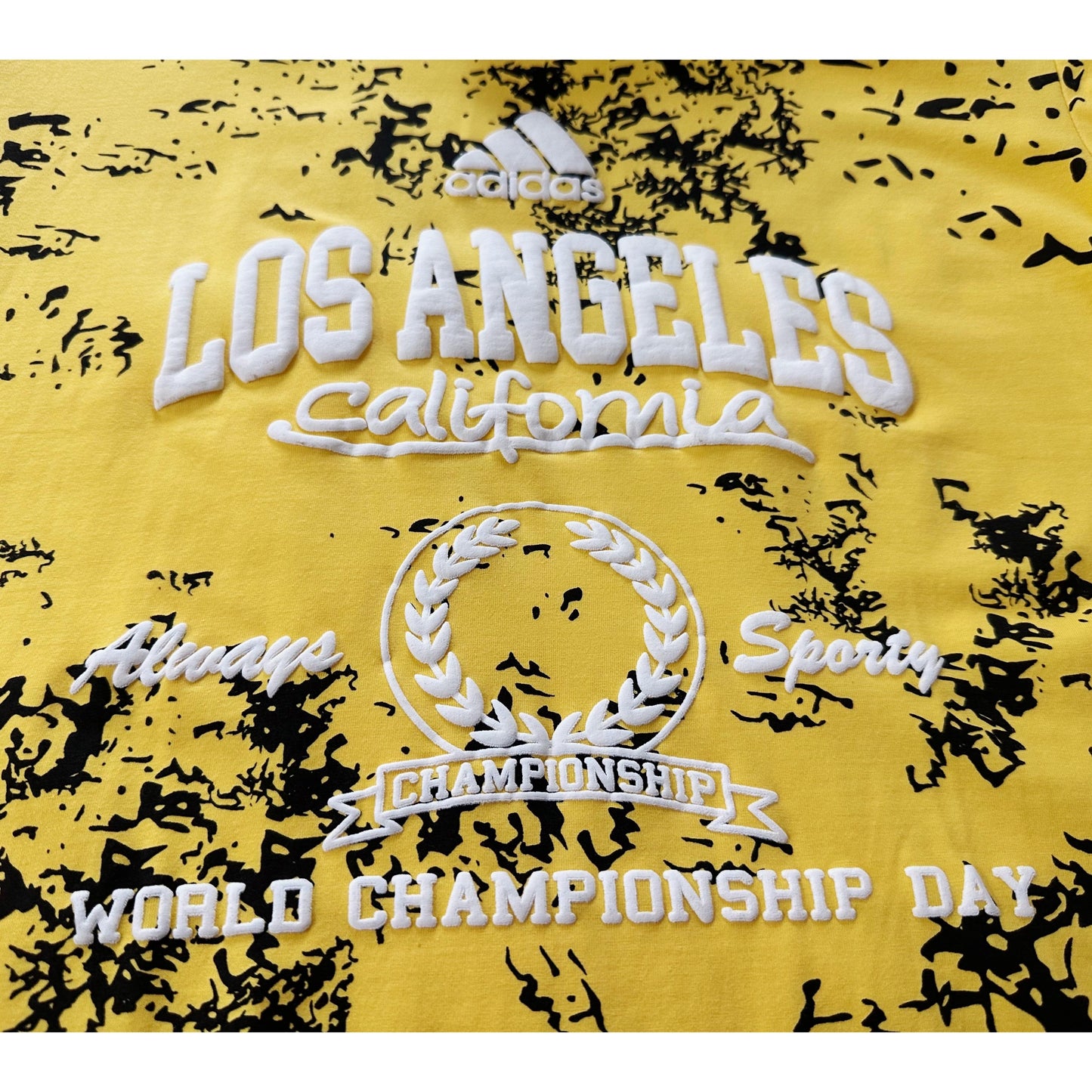 ADIDAS LOS ANGELES MEN’S PREMIUM COTTON T-SHIRT – YELLOW MULTICOLOR PRINT | OVERSIZED STREETWEAR STYLE | CASUAL & LUXURY FASHION TEE