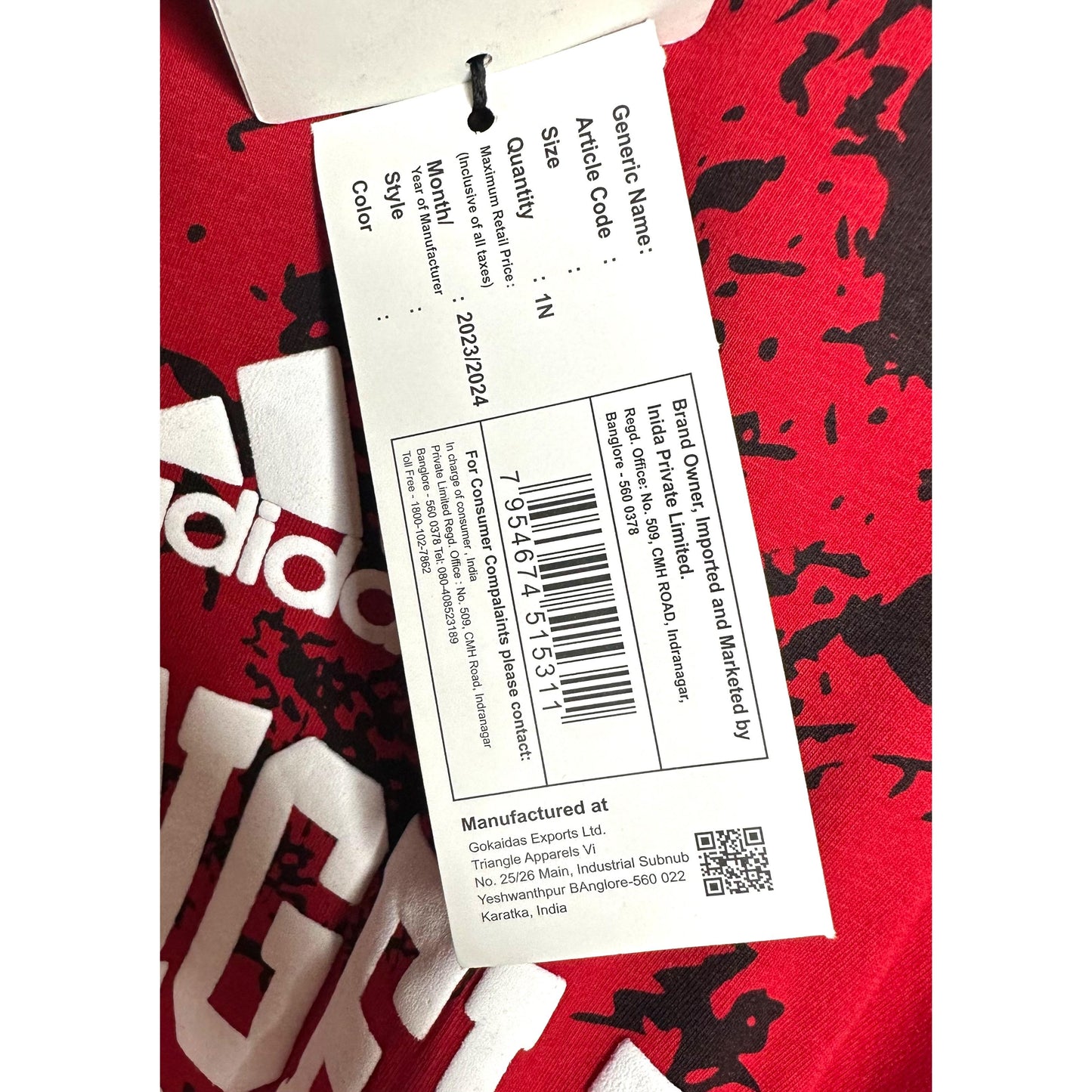 Adidas Designer Streetwear Tee – Red with Bold Puff Print Detailing