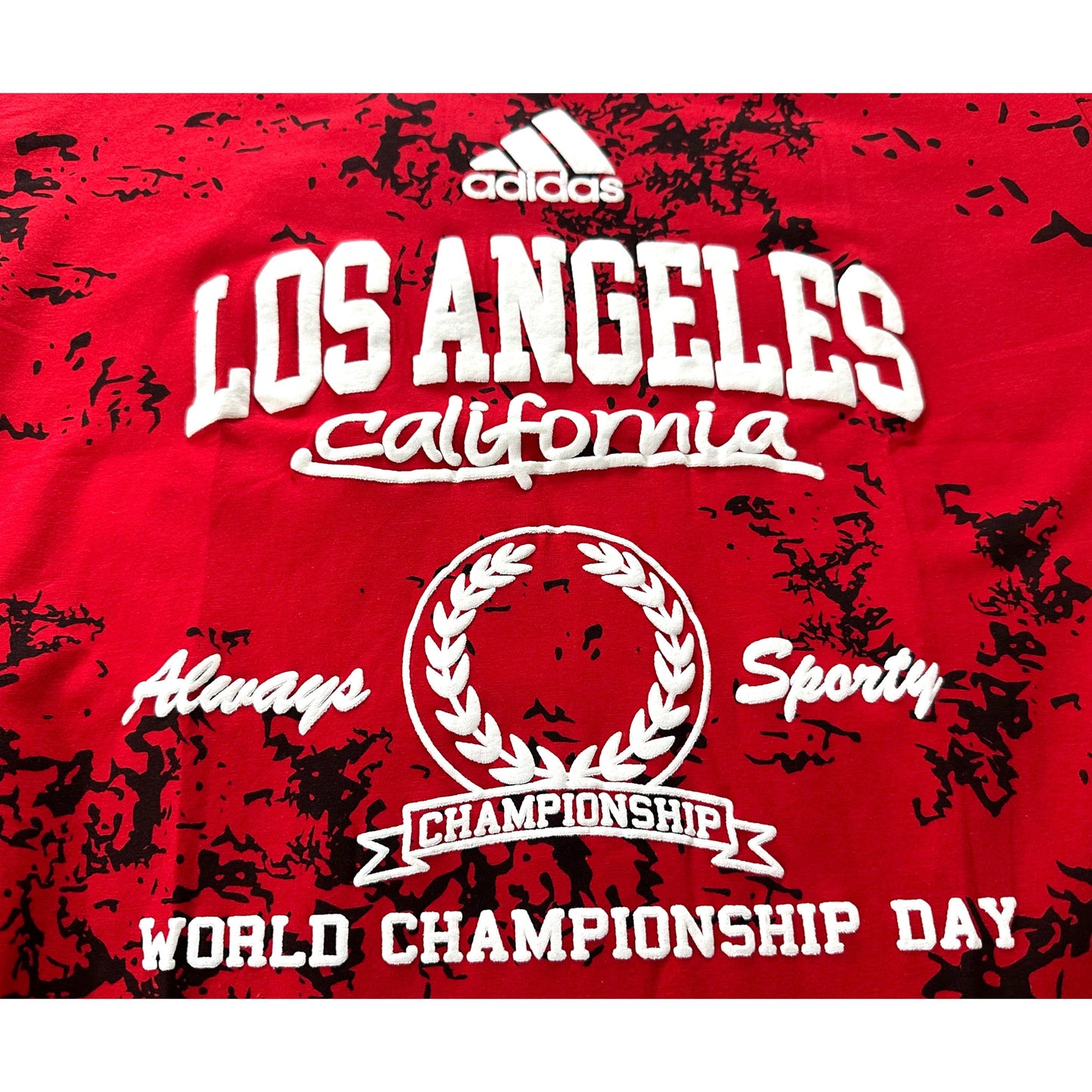 Adidas Designer Streetwear Tee – Red with Bold Puff Print Detailing