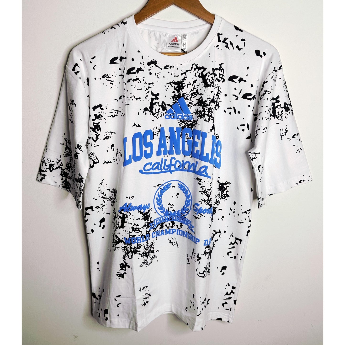 Adidas Signature White Graphic Tee – Los Angeles California Championship w Puff print