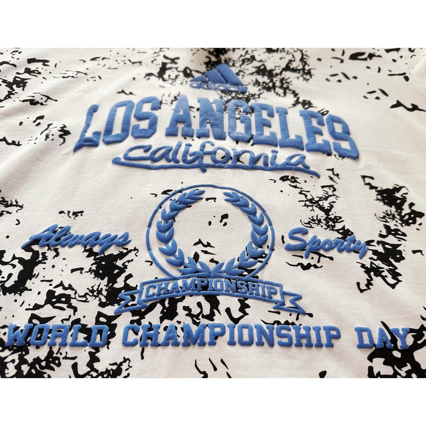 Adidas Signature White Graphic Tee – Los Angeles California Championship w Puff print