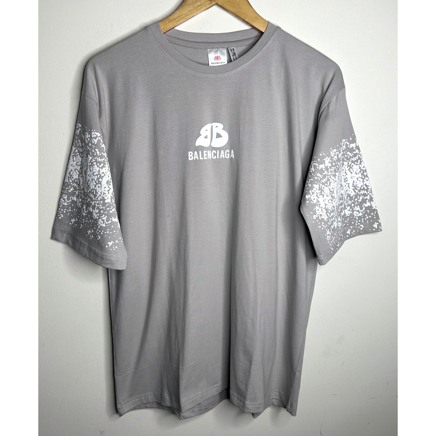 BALENCIAGA MEN’S PREMIUM COTTON T-SHIRT – GREY MULTICOLOR PRINT | OVERSIZED STREETWEAR STYLE | CASUAL & LUXURY FASHION TEE