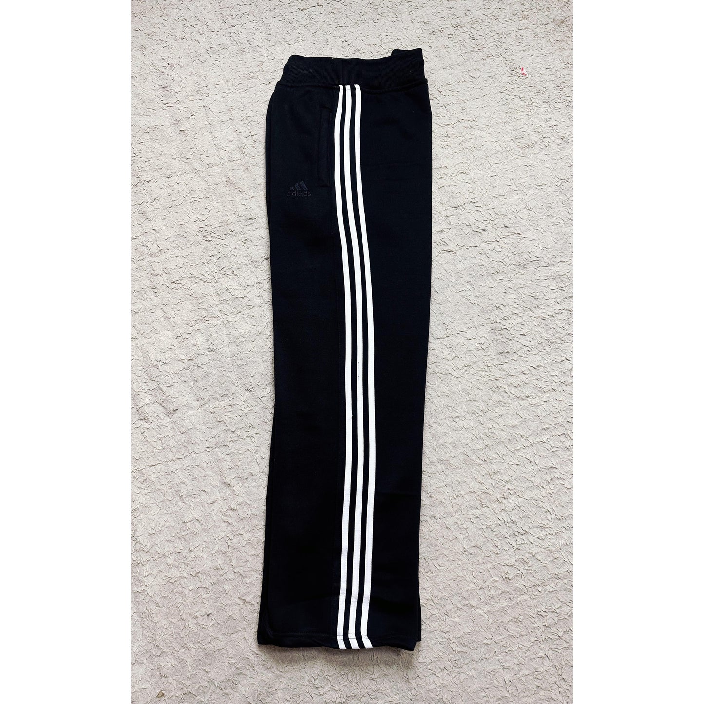 ADIDAS MEN’S PREMIUM COTTON (THREE THREADS FLES)TRACK PANTS – BLACK WITH WHITE STRIPES | ATHLEISURE JOGGERS | COMFORT FIT SPORTSWEAR