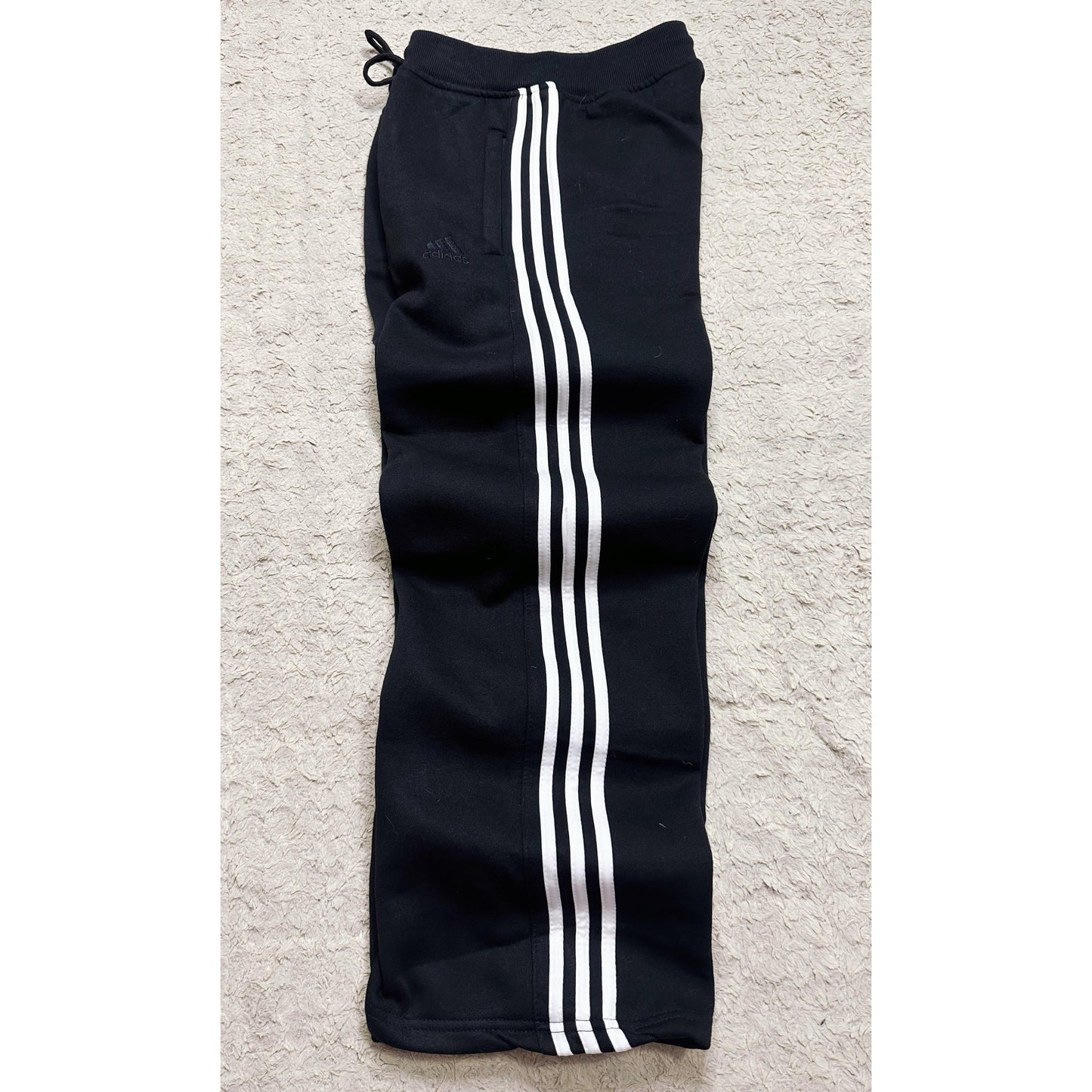ADIDAS MEN’S PREMIUM COTTON (THREE THREADS FLES)TRACK PANTS – BLACK WITH WHITE STRIPES | ATHLEISURE JOGGERS | COMFORT FIT SPORTSWEAR