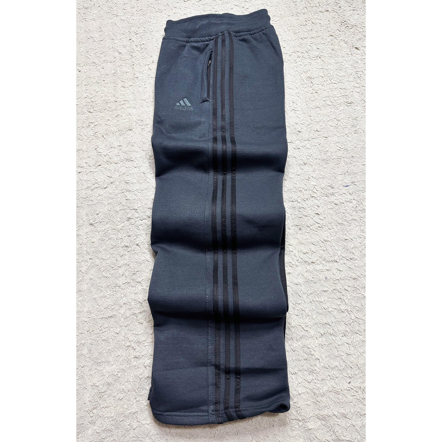 ADIDAS MEN’S PREMIUM COTTON(THREE THREADS FLES)TRACK PANTS – NAVY BLUE WITH BLACK STRIPES | ATHLEISURE JOGGERS | COMFORT FIT SPORTSWEAR