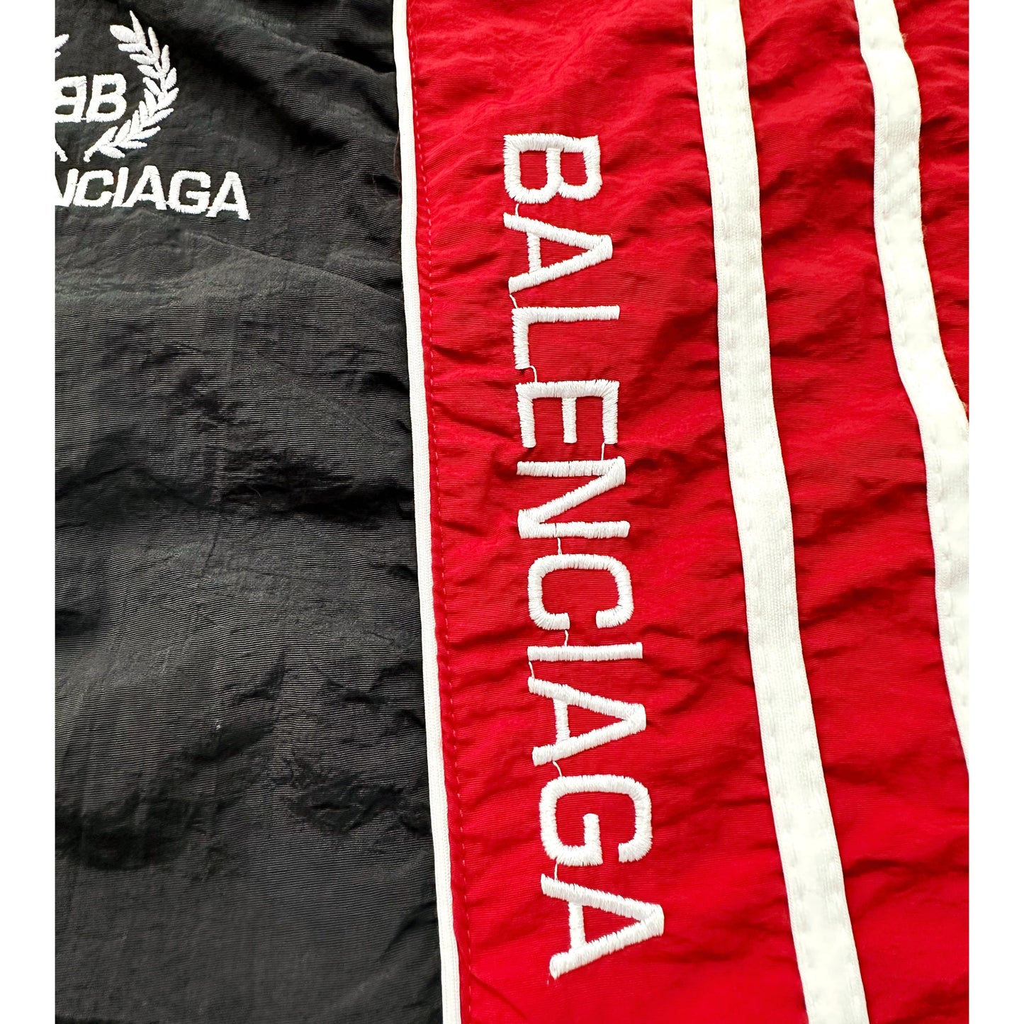 BALENCIAGA MEN'S TRACK PANTS | BLACK & RED SIDE STRIPE JOGGERS | LOGO PRINT  | CASUAL SPORTSWEAR