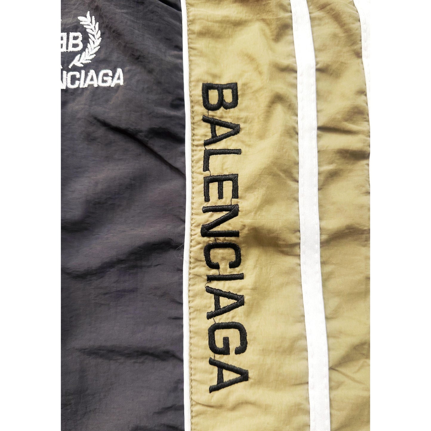 BALENCIAGA MEN'S TRACK PANTS | BLACK & BEIGE SIDE STRIPE JOGGERS | LOGO PRINT | CASUAL SPORTSWEAR
