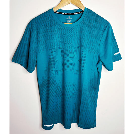 UNDER ARMOUR MEN'S ELITE PERFORMANCE TECH T-SHIRT | TEAL BLUE GRAPHIC PRINT | SHORT SLEEVE, MOISTURE-WICKING, QUICK-DRY | TRAINING & RUNNING