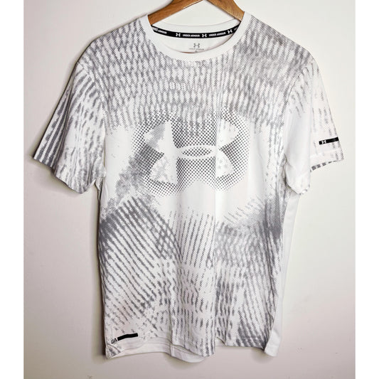 UNDER ARMOUR MEN'S ELITE PERFORMANCE TECH T-SHIRT | WHITE GRAPHIC PRINT | SHORT SLEEVE, MOISTURE-WICKING, QUICK-DRY | TRAINING & RUNNING