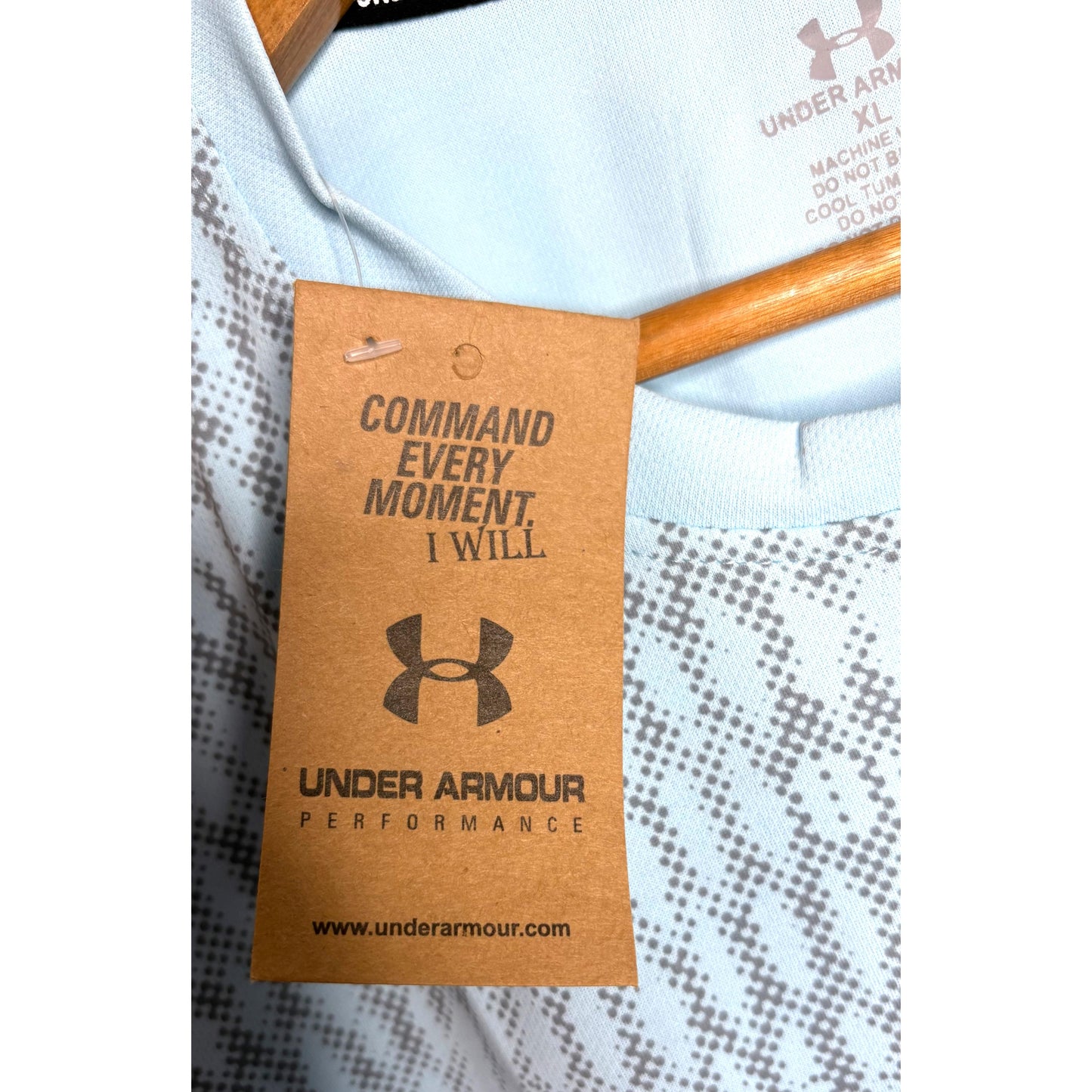 UNDER ARMOUR MEN'S ELITE PERFORMANCE TECH T-SHIRT | LIGHT BLUE/GRAY GRAPHIC PRINT | SHORT SLEEVE, MOISTURE-WICKING, QUICK-DRY | TRAINING & RUNNING